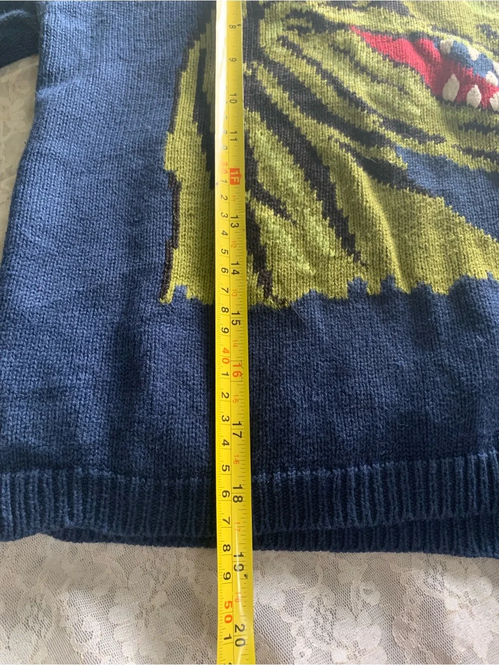 Vintage Flapdoodles Studio Kids 6 Blue Ramie Cotton T-Rex Dinosaur Knit Sweater
